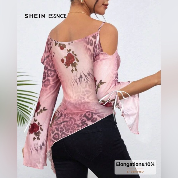 NWT SHEIN Pink Leopard Print Cold Shoulder Top✨ - Picture 2 of 5